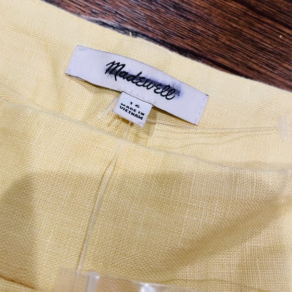 NWT Madewell Sz 16 Harlow Wide-Leg Linen Pants Light Straw Yellow Pleated NJ996 - Picture 3 of 12